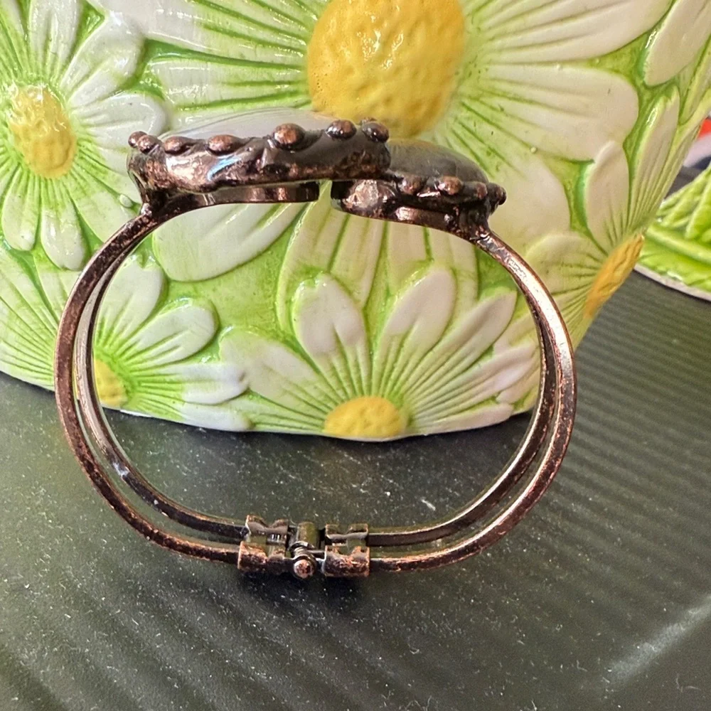 Handcrafted Boho Western Chic Copper Colored Natural Stone Clamper Bracelet - Picture 3 of 6